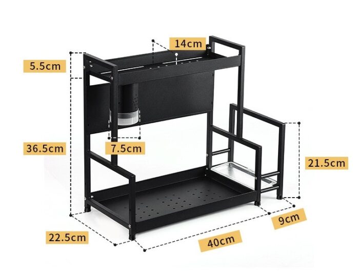 Étagère de rangement à deux niveaux pour ustensiles de cuisine, porte-couteau et assaisonnement – Image 2