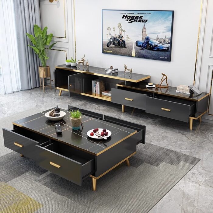 Ensemble table basse et table TV nordique